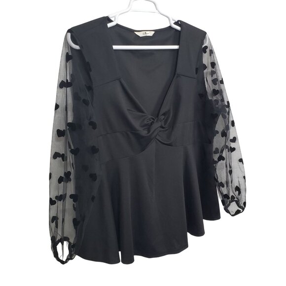 Agnes Orinda Tops - Agnes Orinda Size 3X Blouse Sheer Heart Puff Sleeves V Neck Twisted Front Flowy